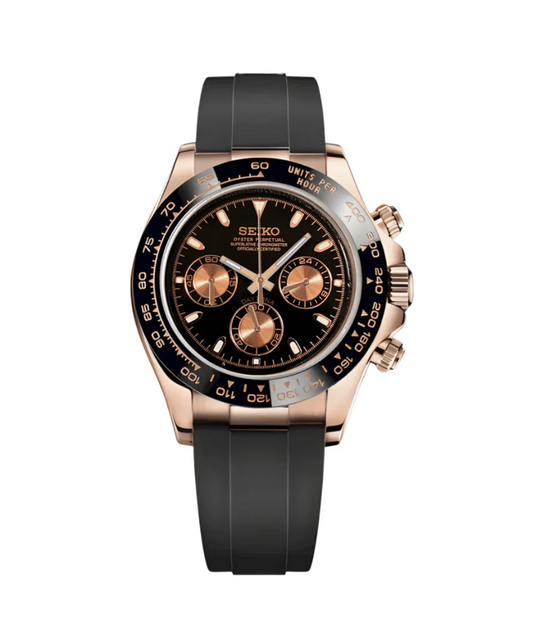 Seiko Mod Daytona Rose Gold - Black - Silicone