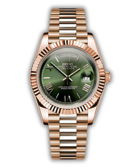 Seikodate Rose Gold Green - Roman Numeral